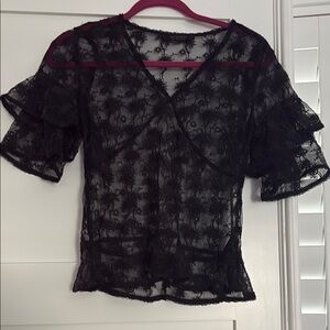 All Saints Black Ruffled Fitted Blouse